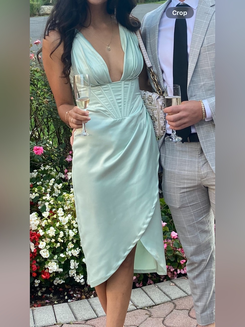 Satin Wrap Midi Skirt in Mint Green